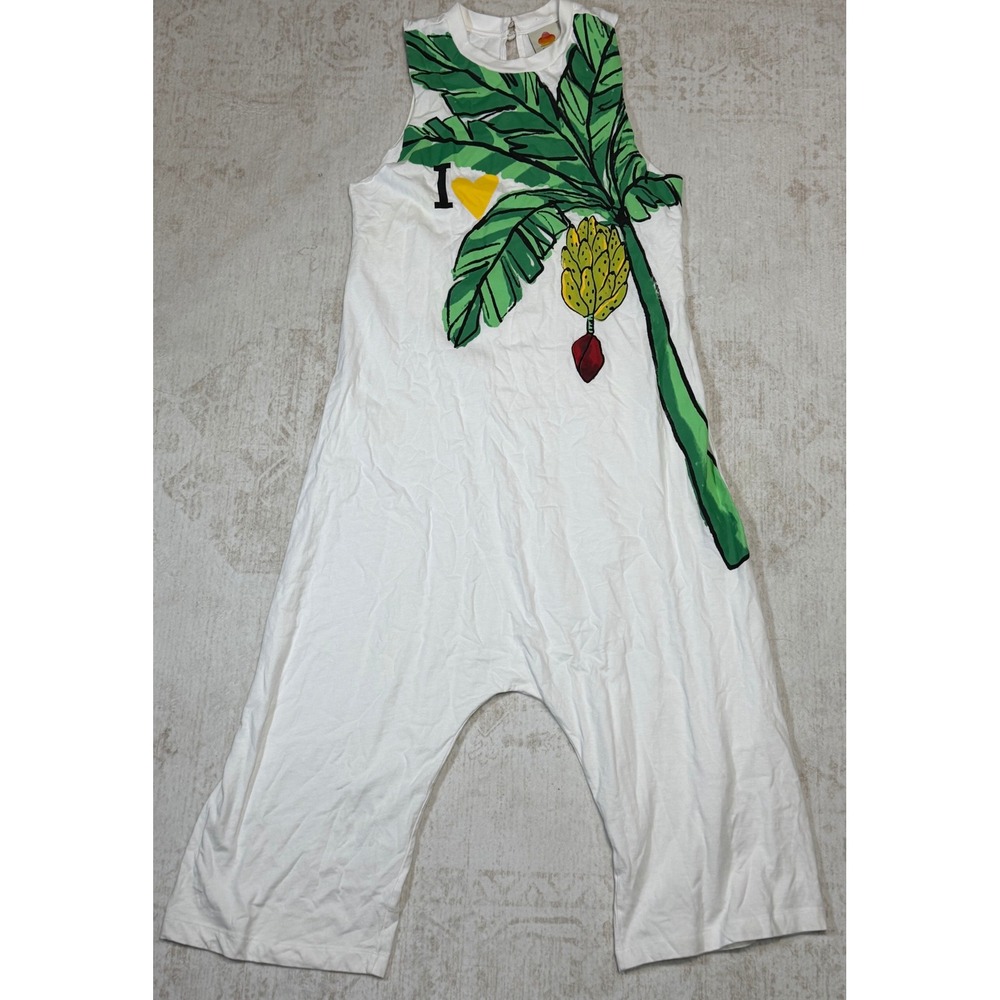 Farm Rio Womens White Tropical Banana Tree Drop Crotch Sleeveless Jumpsuit XS